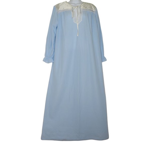 Vintage 70s Vandemere Full Length Nightgown M Quilted Lace Long Sleeve Modest - Picture 3 of 12